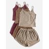 imageSOLY HUX Womens Pajama Sets Lounge Sets Ribbed Knit Cami Crop Top and Shorts Sleepwear PJ 3 SetsRed Brown Khaki
