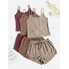 imageSOLY HUX Womens Pajama Sets Lounge Sets Ribbed Knit Cami Crop Top and Shorts Sleepwear PJ 3 SetsRed Brown Khaki