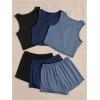 imageSOLY HUX Womens Pajamas 6 Piece Sleeveless Tank Top and Shorts Lounge Set SleepwearDark Blue Black Multi