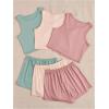 imageSOLY HUX Womens Pajamas 6 Piece Sleeveless Tank Top and Shorts Lounge Set SleepwearGreen Beige Multi