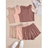 imageSOLY HUX Womens Pajamas 6 Piece Sleeveless Tank Top and Shorts Lounge Set SleepwearKhaki Brown Multi
