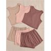 imageSOLY HUX Womens Pajamas 6 Piece Sleeveless Tank Top and Shorts Lounge Set SleepwearKhaki Brown Multi