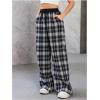 imageSOLY HUX Womens Plaid Checkered Pants Flannel Pajama Pants Lounge Wide Leg Baggy Sweatpants with PocketsBlack and White