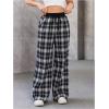 imageSOLY HUX Womens Plaid Checkered Pants Flannel Pajama Pants Lounge Wide Leg Baggy Sweatpants with PocketsBlack and White
