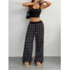imageSOLY HUX Womens Plaid Checkered Pants Flannel Pajama Pants Lounge Wide Leg Baggy Sweatpants with PocketsBlue Plaid