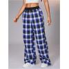 imageSOLY HUX Womens Plaid Checkered Pants Flannel Pajama Pants Lounge Wide Leg Baggy Sweatpants with PocketsBlue and Gray