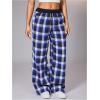 imageSOLY HUX Womens Plaid Checkered Pants Flannel Pajama Pants Lounge Wide Leg Baggy Sweatpants with PocketsBlue and Gray