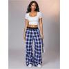 imageSOLY HUX Womens Plaid Checkered Pants Flannel Pajama Pants Lounge Wide Leg Baggy Sweatpants with PocketsBlue and Gray