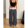imageSOLY HUX Womens Plaid Checkered Pants Flannel Pajama Pants Lounge Wide Leg Baggy Sweatpants with PocketsBlue and White Plaid