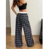imageSOLY HUX Womens Plaid Checkered Pants Flannel Pajama Pants Lounge Wide Leg Baggy Sweatpants with PocketsBlue and White Plaid