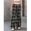 imageSOLY HUX Womens Plaid Checkered Pants Flannel Pajama Pants Lounge Wide Leg Baggy Sweatpants with PocketsDark Green and Red Tarten