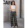imageSOLY HUX Womens Plaid Checkered Pants Flannel Pajama Pants Lounge Wide Leg Baggy Sweatpants with PocketsDark Green and Red Tarten