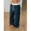 imageSOLY HUX Womens Plaid Checkered Pants Flannel Pajama Pants Lounge Wide Leg Baggy Sweatpants with PocketsGreen Plaid