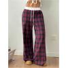 imageSOLY HUX Womens Plaid Checkered Pants Flannel Pajama Pants Lounge Wide Leg Baggy Sweatpants with PocketsRed and White Plaid