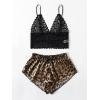 imageSOLY HUX Womens Plus Size Lingerie Set Spaghetti Strap Lace Trim Bralette and Shorts Sleepwear Pajama SetBlack Leopard Print