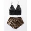 imageSOLY HUX Womens Plus Size Lingerie Set Spaghetti Strap Lace Trim Bralette and Shorts Sleepwear Pajama SetBlack Leopard Print