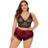 imageSOLY HUX Womens Plus Size Lingerie Set Spaghetti Strap Lace Trim Bralette and Shorts Sleepwear Pajama SetMulticoloured