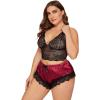 imageSOLY HUX Womens Plus Size Lingerie Set Spaghetti Strap Lace Trim Bralette and Shorts Sleepwear Pajama SetMulticoloured