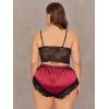 imageSOLY HUX Womens Plus Size Lingerie Set Spaghetti Strap Lace Trim Bralette and Shorts Sleepwear Pajama SetMulticoloured