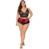 imageSOLY HUX Womens Plus Size Lingerie Set Spaghetti Strap Lace Trim Bralette and Shorts Sleepwear Pajama SetMulticoloured