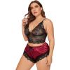 imageSOLY HUX Womens Plus Size Lingerie Set Spaghetti Strap Lace Trim Bralette and Shorts Sleepwear Pajama SetMulticoloured