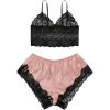 imageSOLY HUX Womens Plus Size Lingerie Set Spaghetti Strap Lace Trim Bralette and Shorts Sleepwear Pajama SetPink and Black Satin
