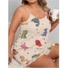 imageSOLY HUX Womens Plus Size Pajama Set Cute Cartoon Print Sleepwear Cami Top and Shorts LoungewearBeige Dinosaur