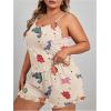 imageSOLY HUX Womens Plus Size Pajama Set Cute Cartoon Print Sleepwear Cami Top and Shorts LoungewearBeige Dinosaur