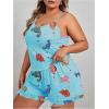 imageSOLY HUX Womens Plus Size Pajama Set Cute Cartoon Print Sleepwear Cami Top and Shorts LoungewearBlue Dinosaur