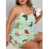 imageSOLY HUX Womens Plus Size Pajama Set Cute Cartoon Print Sleepwear Cami Top and Shorts LoungewearGreen Dinosaur