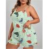 imageSOLY HUX Womens Plus Size Pajama Set Cute Cartoon Print Sleepwear Cami Top and Shorts LoungewearGreen Dinosaur