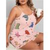 imageSOLY HUX Womens Plus Size Pajama Set Cute Cartoon Print Sleepwear Cami Top and Shorts LoungewearPink Dinosaur