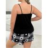 imageSOLY HUX Womens Plus Size Pajama Set Heart Graphic Cami Tops and Plaid Shorts Sleepwear LoungewearBlack Letter