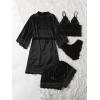 imageSOLY HUX Womens Satin Pajama Set 4pcs Floral Lace Trim Cami Lingerie Sleepwear with RobeBlack Solid