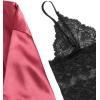imageSOLY HUX Womens Satin Pajama Set 4pcs Floral Lace Trim Cami Lingerie Sleepwear with RobeBurgundy
