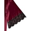 imageSOLY HUX Womens Satin Pajama Set 4pcs Floral Lace Trim Cami Lingerie Sleepwear with RobeBurgundy Solid