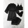 imageSOLY HUX Womens Satin Pajama Set 4pcs Floral Lace Trim Cami Lingerie Sleepwear with RobePlain Black Satin