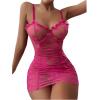 imageSOLY HUX Womens Sexy Heart Mesh See Through Lingerie Babydoll Sleepwear Sleeveless Ruffle Chemise Nightgown with ThongHot Pink Heart