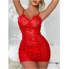 imageSOLY HUX Womens Sexy Heart Mesh See Through Lingerie Babydoll Sleepwear Sleeveless Ruffle Chemise Nightgown with ThongPlain Red