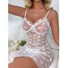 imageSOLY HUX Womens Sexy Heart Mesh See Through Lingerie Babydoll Sleepwear Sleeveless Ruffle Chemise Nightgown with ThongPure White