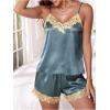 imageSOLY HUX Womens Silk Pajama Set Lace Satin Sleepwear V Neck Cami Tops and Shorts LoungewearPlain Dusty Blue