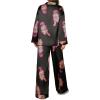 imageSOLY HUX Womens Silk Pajama Set Leopard Print Satin Sleepwear Long Sleeve Button Down Shirt and Pants SetsBlack Leopard