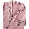 imageSOLY HUX Womens Silk Satin Pajama Set Heart Embroidery Sleepwear Short Sleeve Button Down Shirt and Pants SetsPink Heart