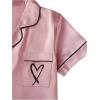 imageSOLY HUX Womens Silk Satin Pajama Set Heart Embroidery Sleepwear Short Sleeve Button Down Shirt and Pants SetsPink Heart