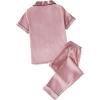 imageSOLY HUX Womens Silk Satin Pajama Set Heart Embroidery Sleepwear Short Sleeve Button Down Shirt and Pants SetsPink Heart