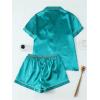 imageSOLY HUX Womens Silk Satin Pajamas Short Sleeve Button Down Sleepwear Loungewear Shorts Set 2 PieceDark Green