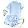 imageSOLY HUX Womens Silk Satin Pajamas Short Sleeve Button Down Sleepwear Loungewear Shorts Set 2 PieceLight Blue