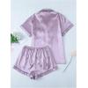 imageSOLY HUX Womens Silk Satin Pajamas Short Sleeve Button Down Sleepwear Loungewear Shorts Set 2 PieceLilac Purple
