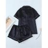 imageSOLY HUX Womens Silk Satin Pajamas Short Sleeve Button Down Sleepwear Loungewear Shorts Set 2 PiecePlain Black