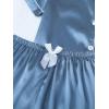 imageSOLY HUX Womens Silk Satin Pajamas Short Sleeve Button Down Sleepwear Loungewear Shorts Set 2 PiecePlain Blue
